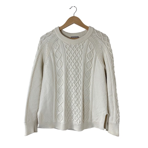 J. Crew Factory Sweaters - J.Crew Womens Ivory 100% Cotton Cable Knit Crewneck Small Fisherman‎ Sweater